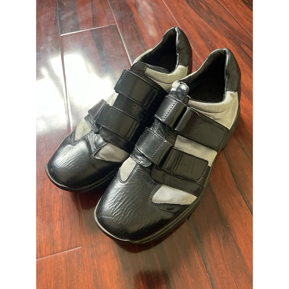 Gucci Sport Square Toe Strap Shoes Black Grey Leather Canvas Tom Ford Mens 9.5